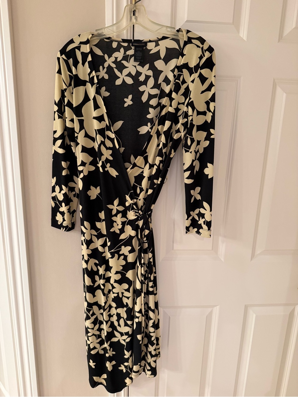 BCBGMaxAzria Black and Cream Floral Wrap Dress